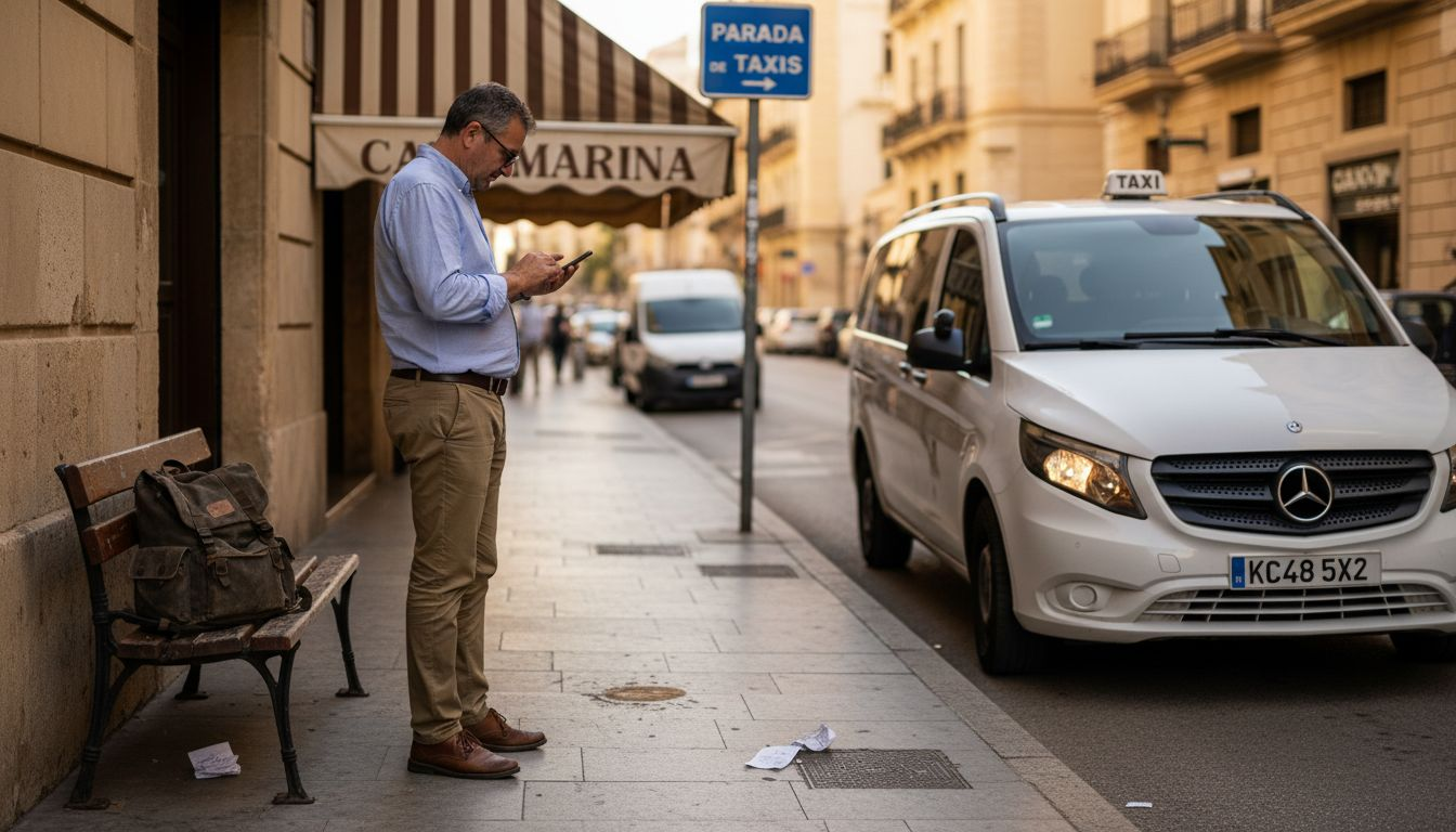 Un hombre elige qué taxi tomar en la parada de Mallorca