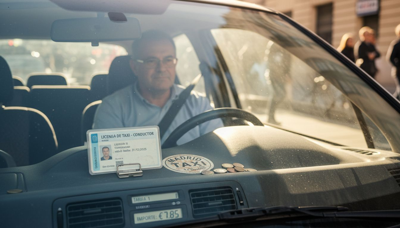 Conductor de taxi mostrando su credencial oficial