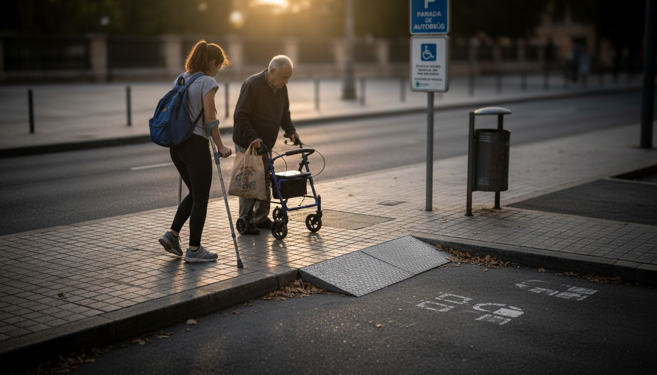 Usuarios con movilidad reducida esperando en una parada adaptada