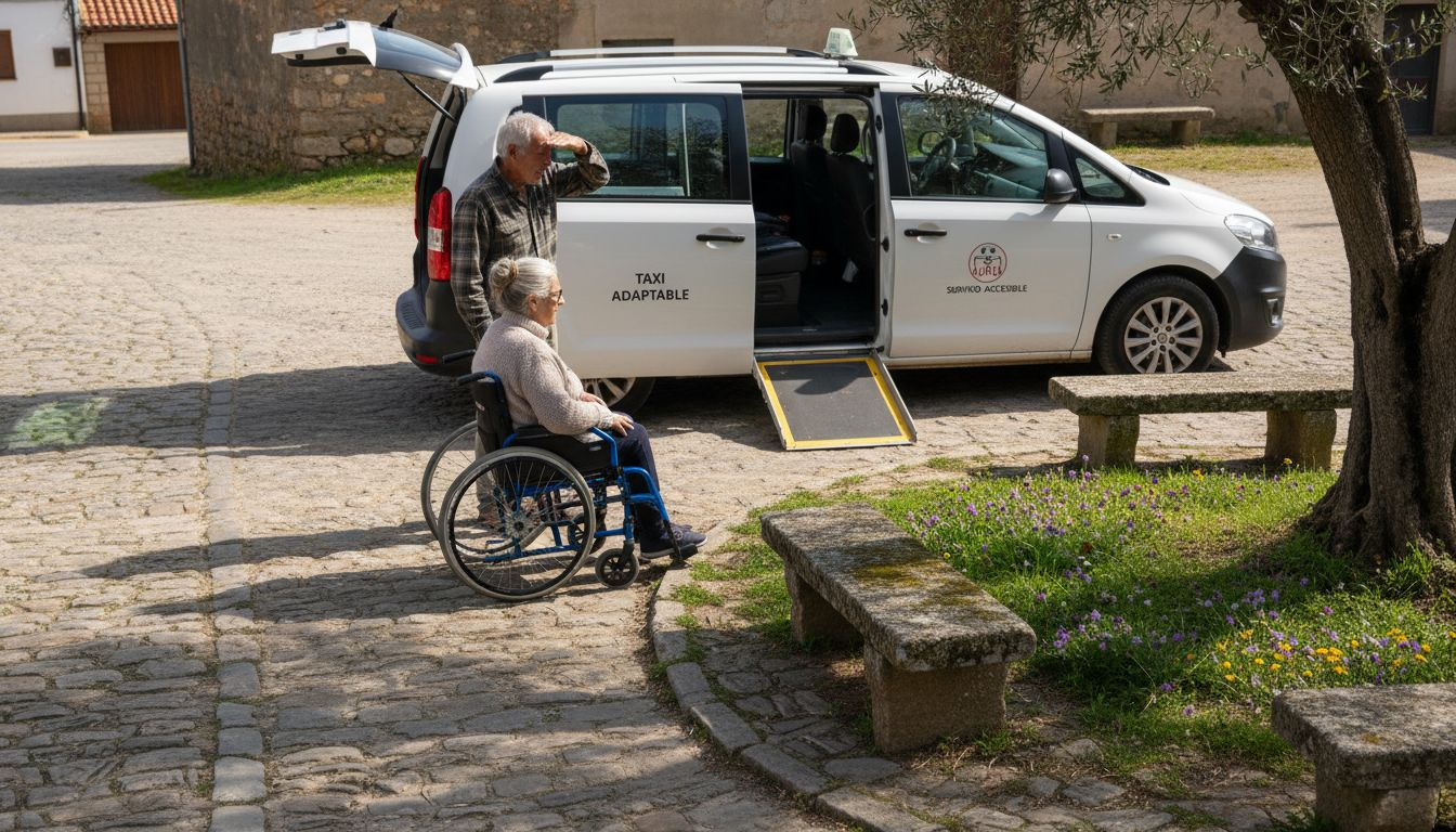 Un taxi adaptado facilita el traslado de un pasajero en una zona rural de Mallorca.