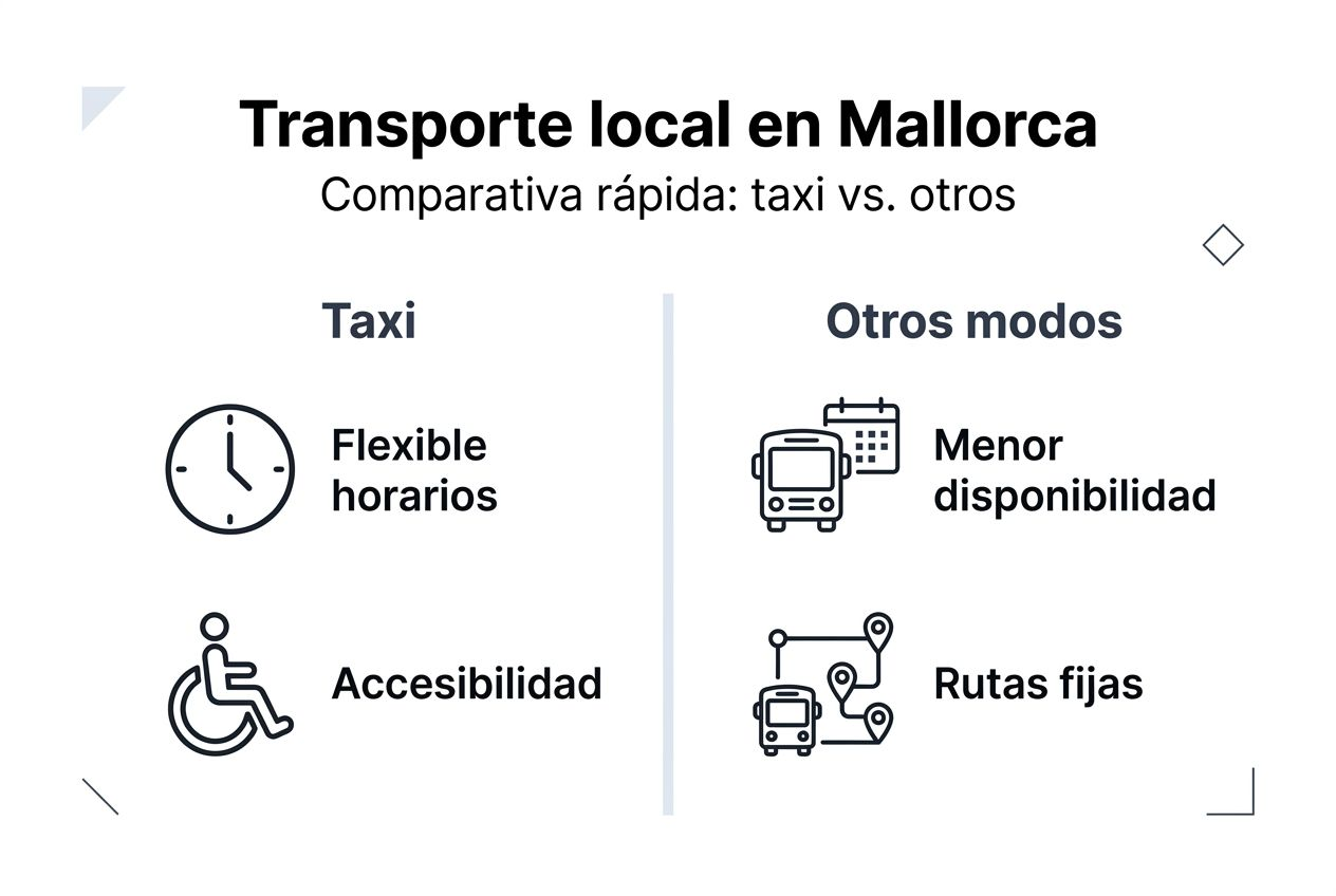 Comparativa visual entre taxis y otros medios de transporte en Mallorca
