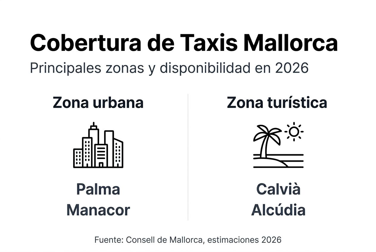 Mapa visual de las principales zonas de Mallorca y cómo se reparten los taxis en la isla