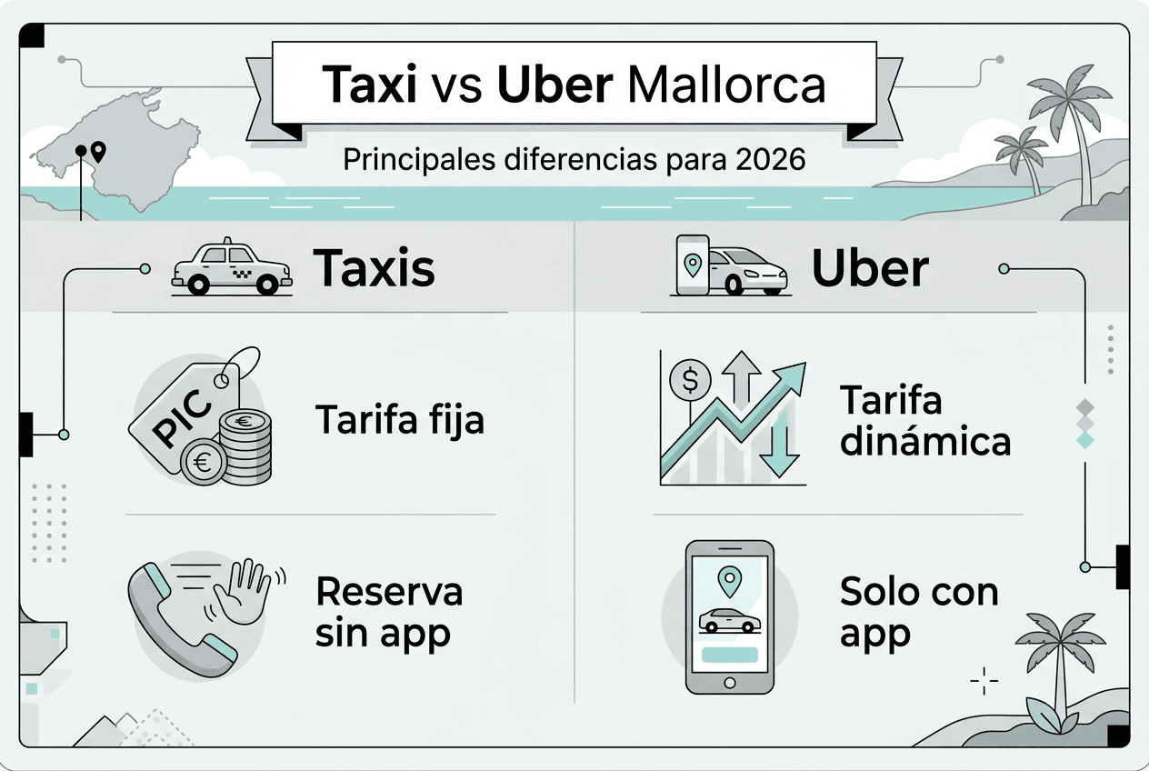 Comparativa visual: Taxi vs. Uber en Mallorca