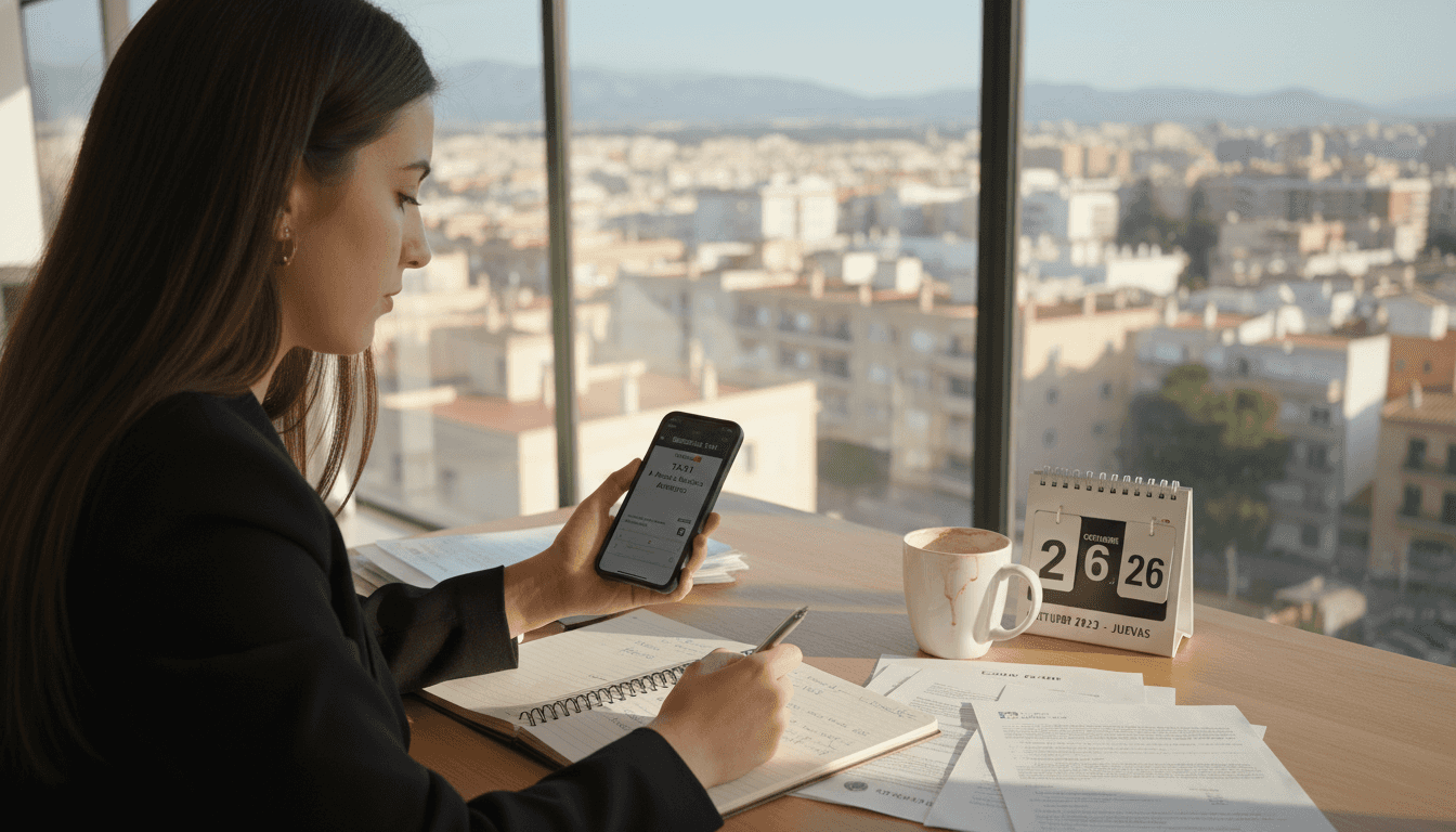 La recepcionista gestiona la solicitud de un taxi directamente desde la oficina en Mallorca.