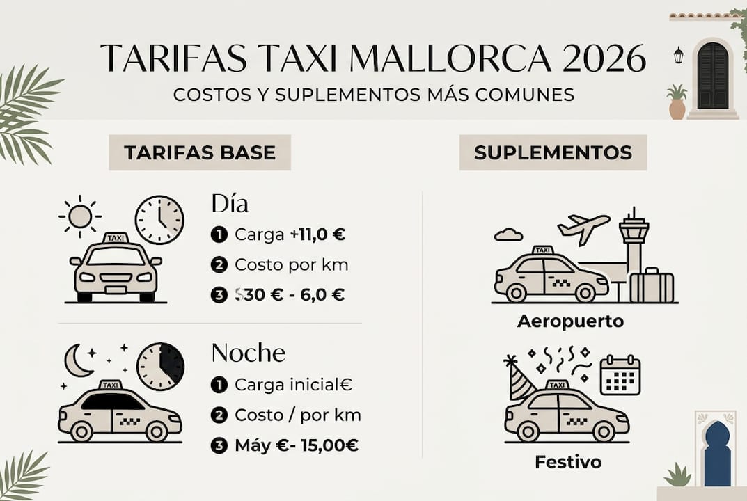 Guía visual de precios y recargos de taxi en Mallorca