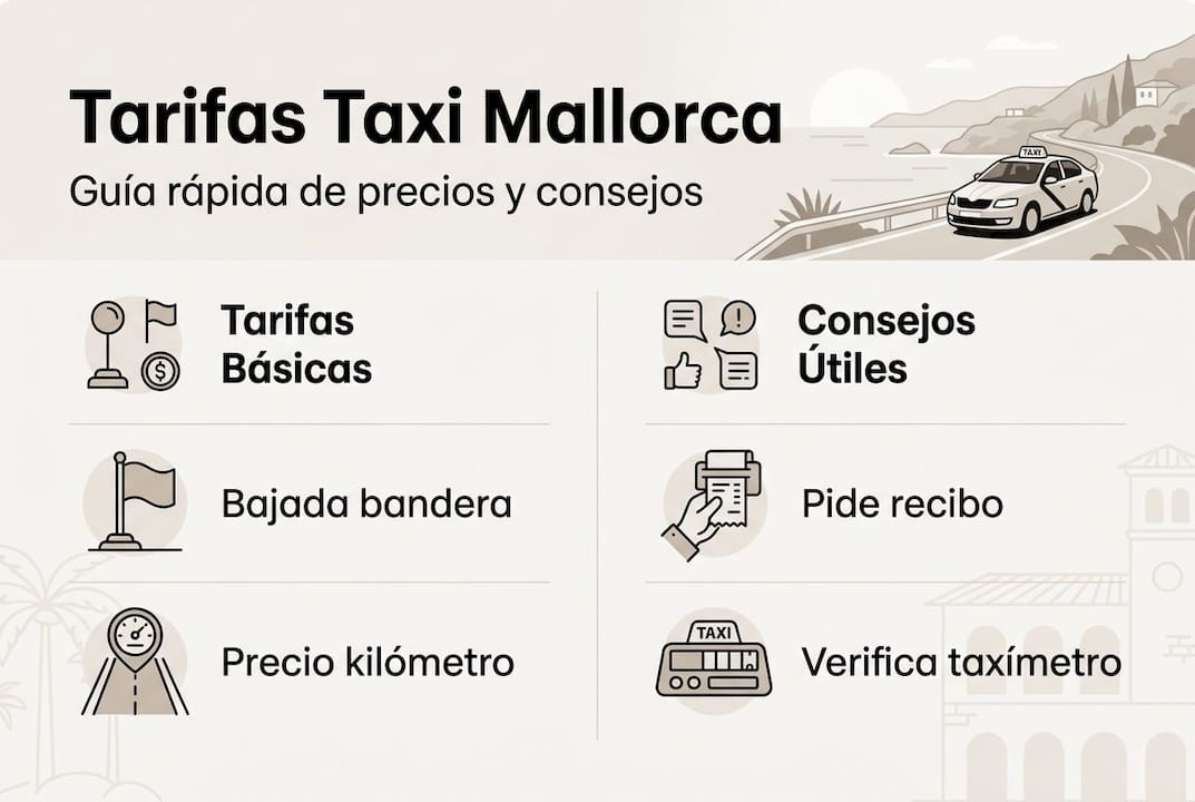 Guía visual con tarifas y recomendaciones para coger taxi en Mallorca