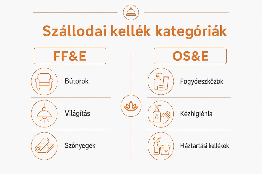 Áttekintő ábra a szállodai FF&E és OS&E kategóriák közötti különbségekről