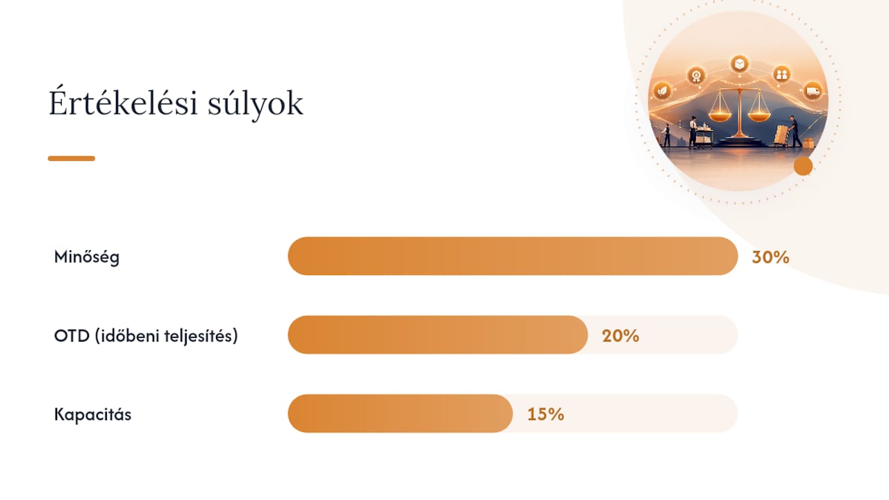 Beszállítói értékelés súlyozott pontszámának szemléltetése