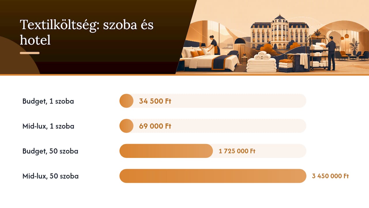 Áttekintő ábra a szállodai textíliák költségeiről minőség és mennyiség szerint összehasonlítva