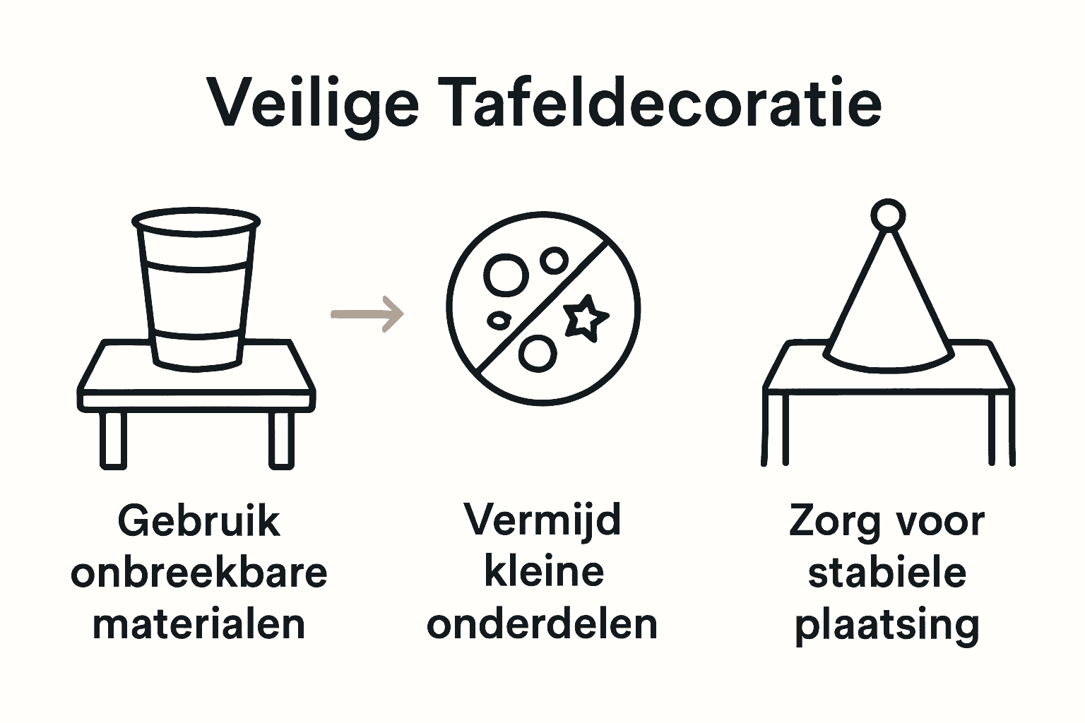 Infographic met drie veiligheidstips tafeldecoratie kinderfeest