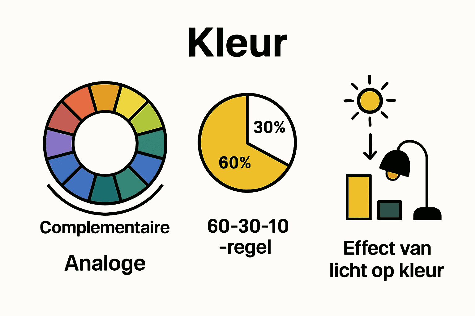 Kleurencirkel, kleurenverdeling en lichten infographic