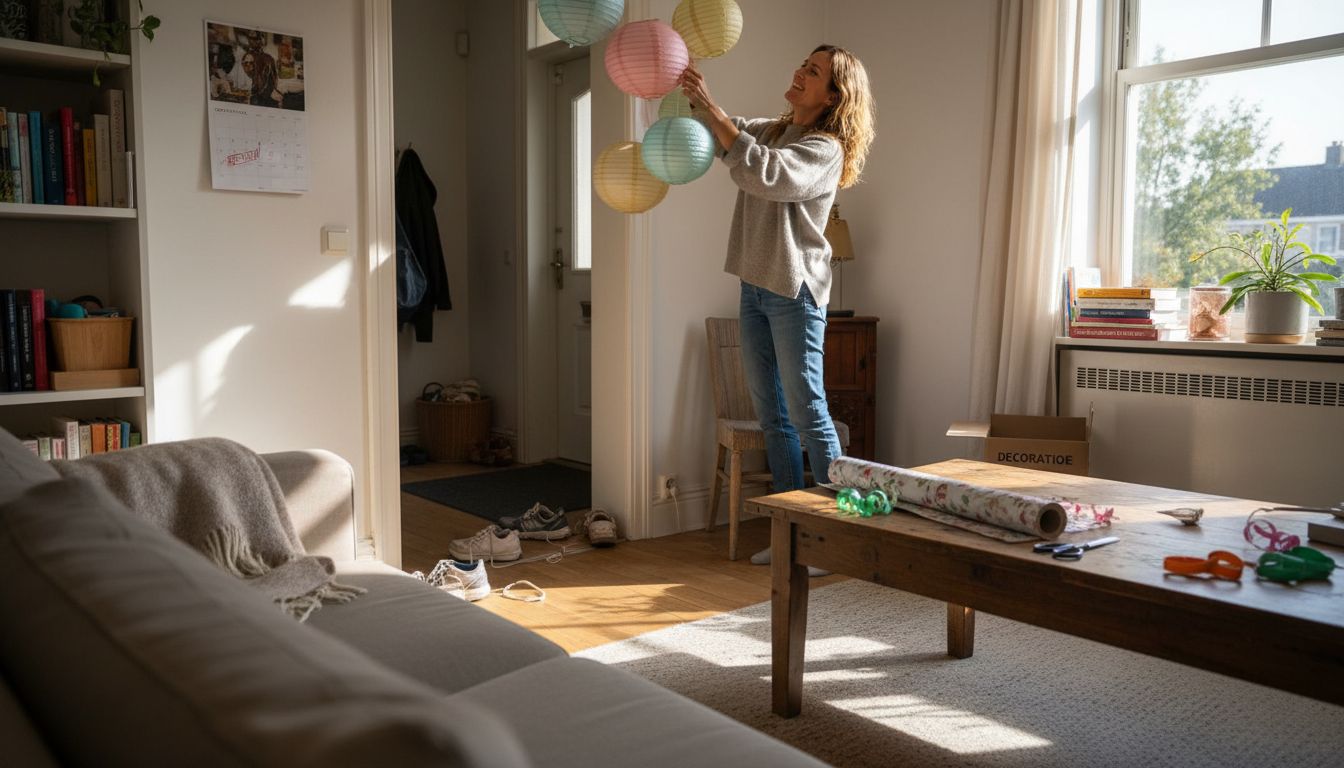 Eine Frau verpasst ihrem Wohnzimmer ein festliches Makeover
