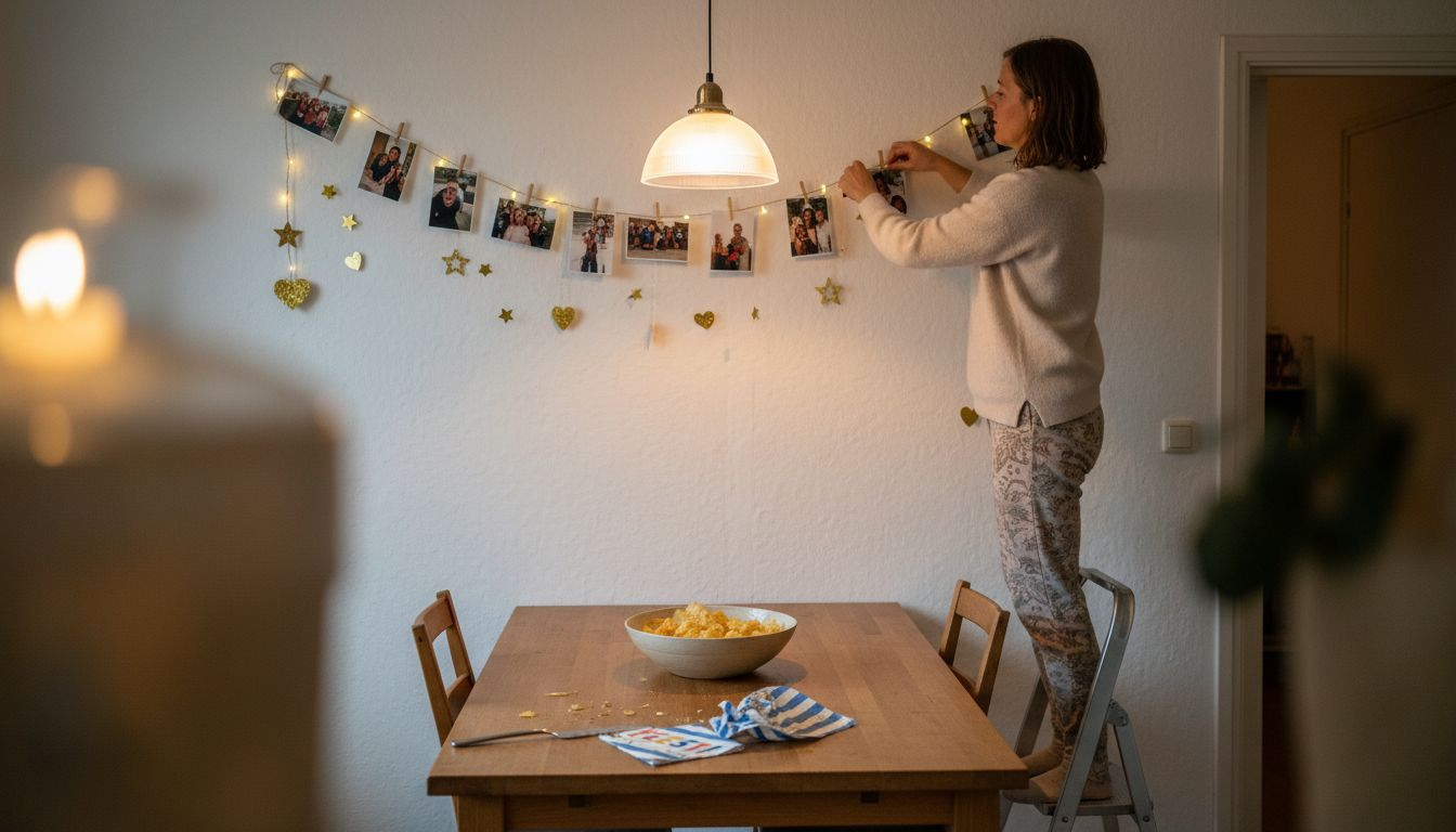 Zu Hause hängt eine selbstgemachte Fotogirlande.