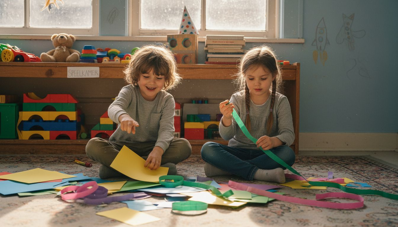 Die Kinder wählen die Farben für ihre Geburtstagsdekorationen gemeinsam aus.