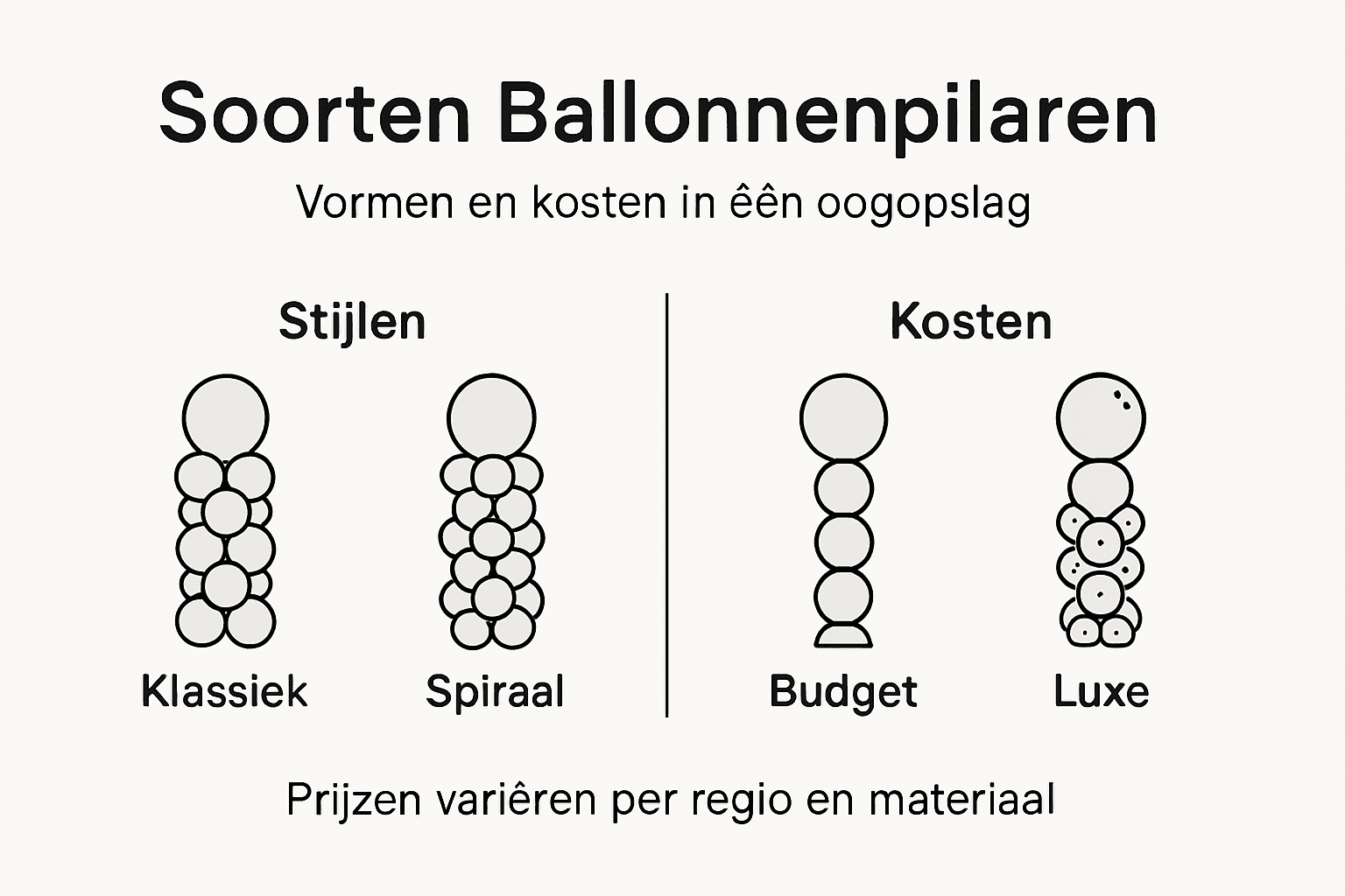 Overzicht van populaire ballonnenpilaren: stijlen en prijsindicaties