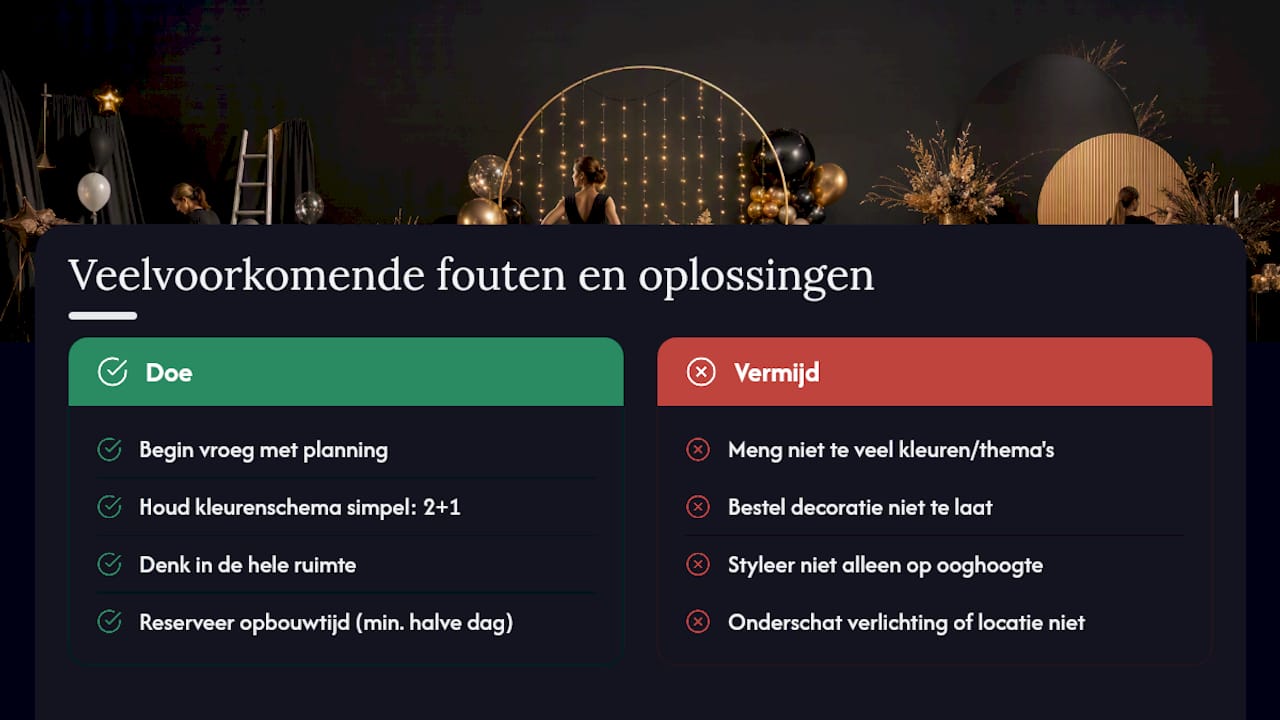 Veelvoorkomende fouten bij party styling — overview diagram
