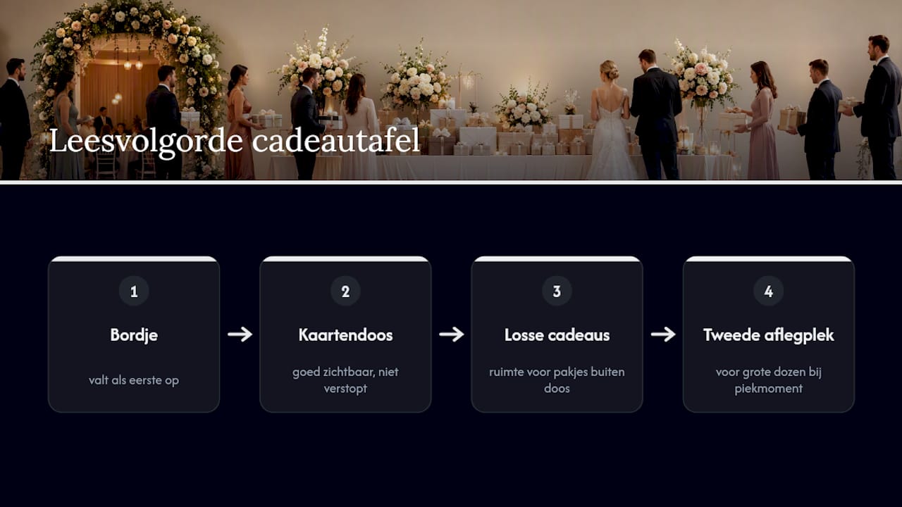Leesvolgorde en opstelling van de cadeautafel