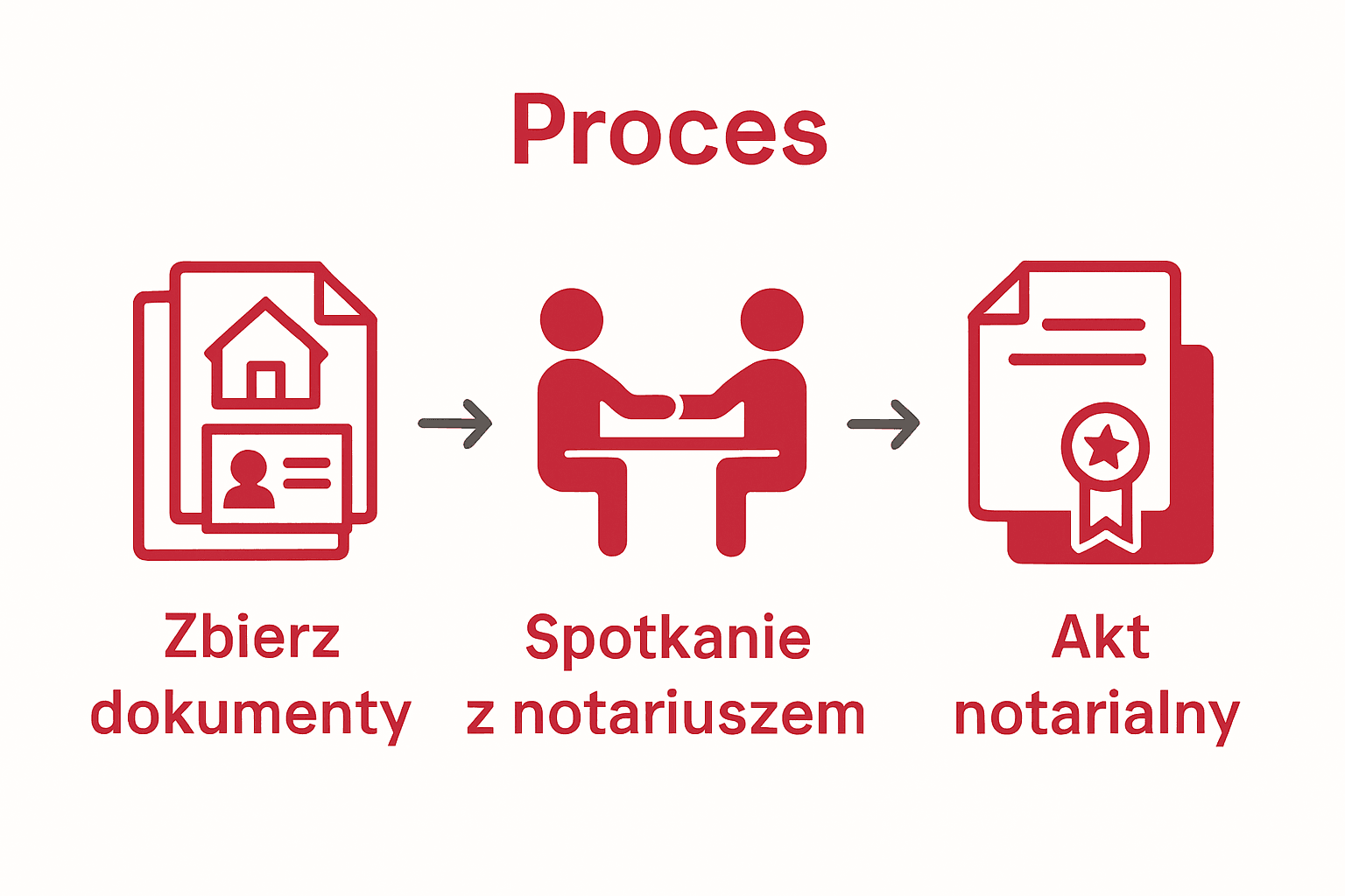 Infographic showing three steps: document collection, notary signing, and archiving.