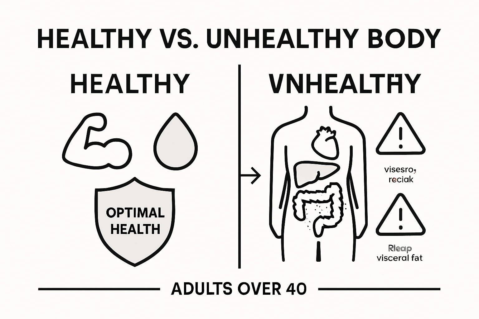 Infographic comparing healthy and unhealthy body fat