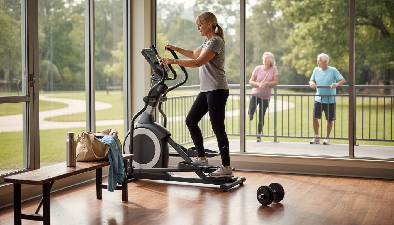 Senior woman explores gym exercise options