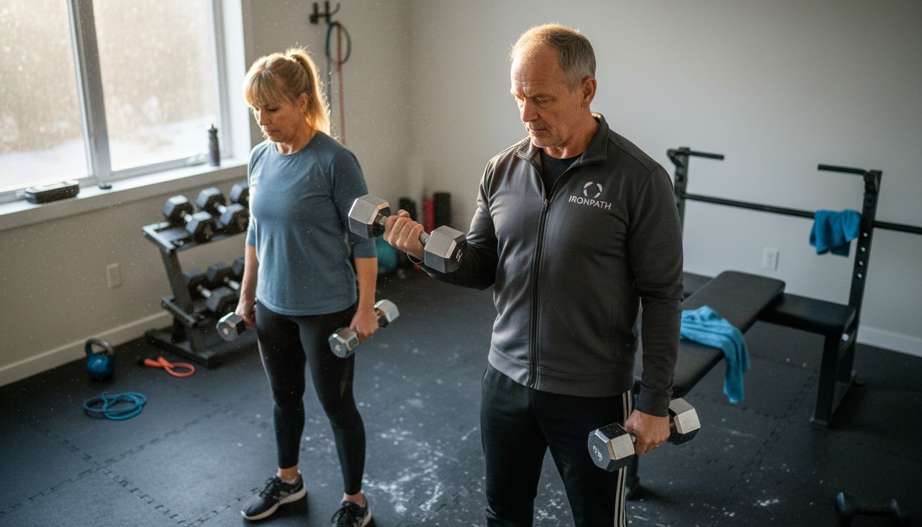 Trainer instructs woman on safe dumbbell use
