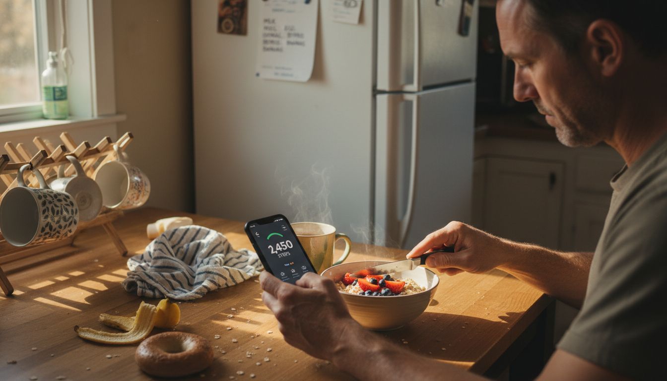 Man preparing healthy breakfast at kitchen table