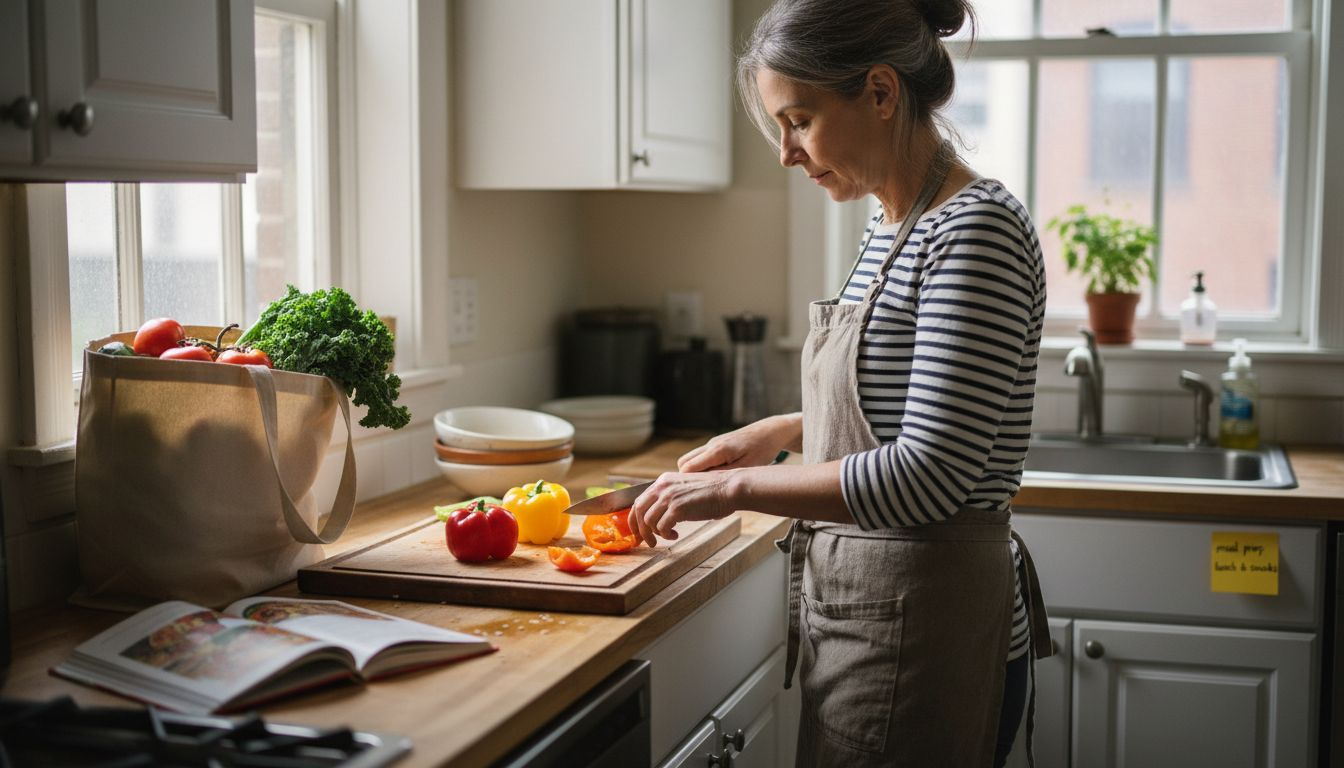 Woman meal prepping plant-forward foods