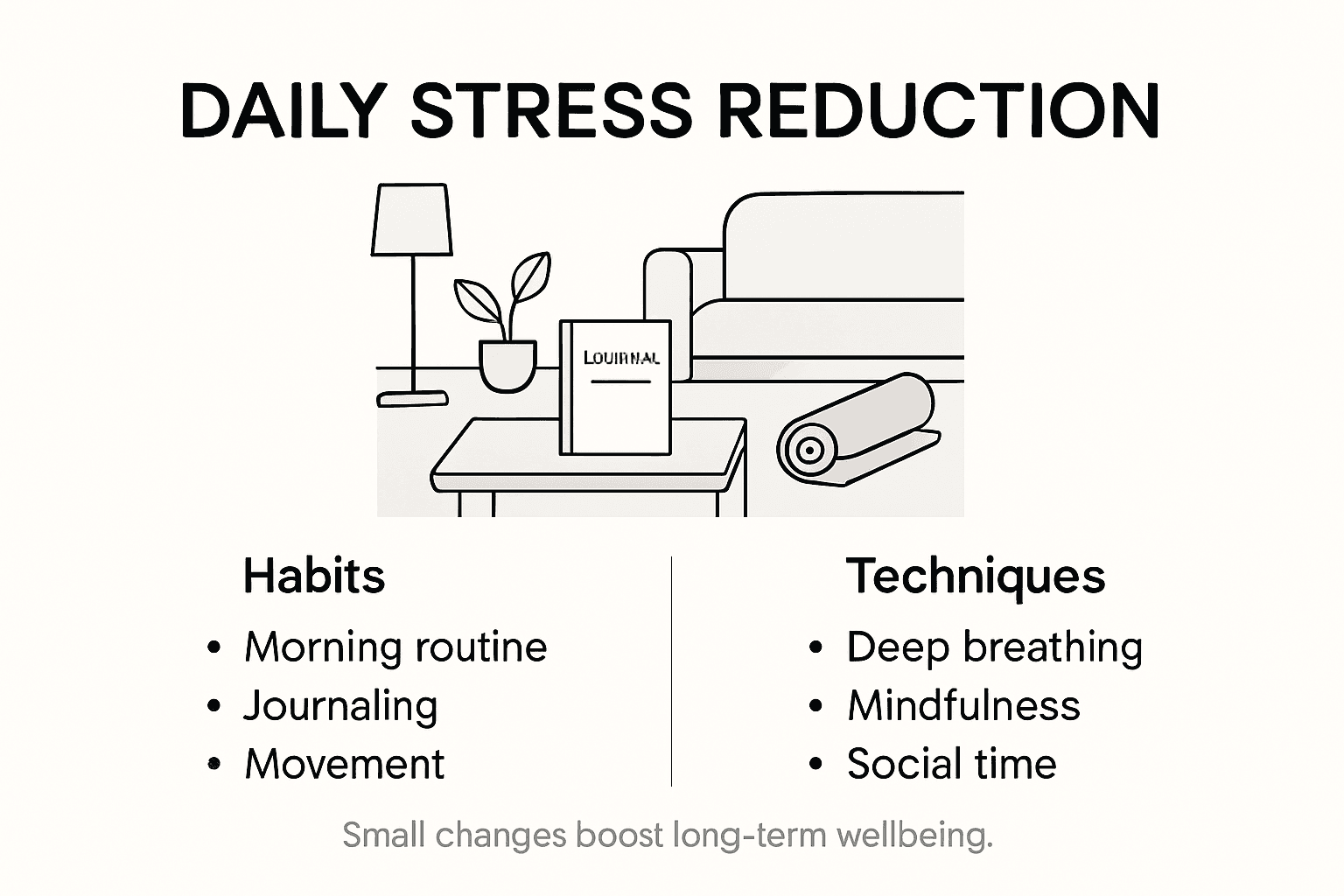Infographic on daily stress reduction habits and techniques