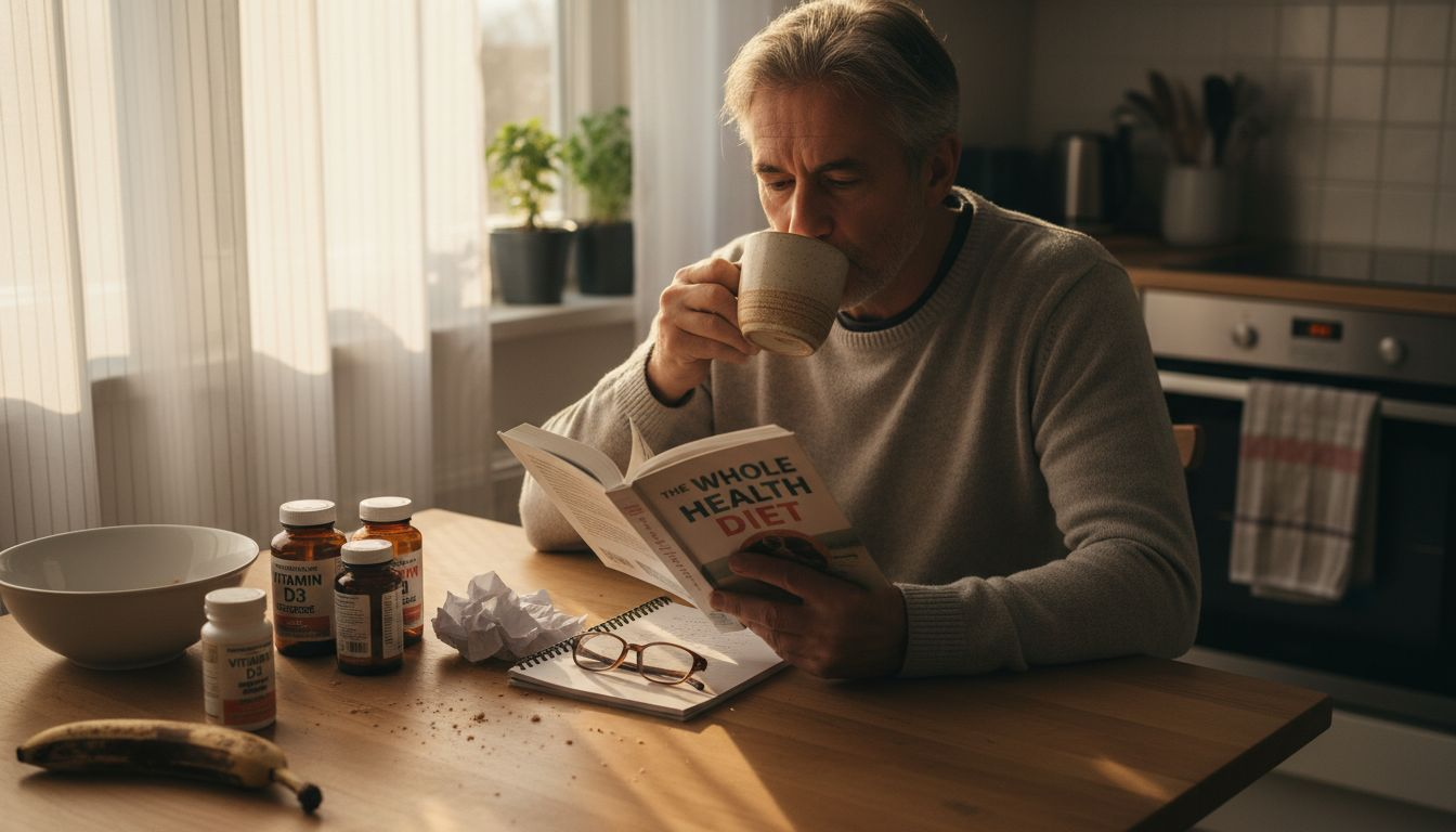 Man reading about aging digestive health