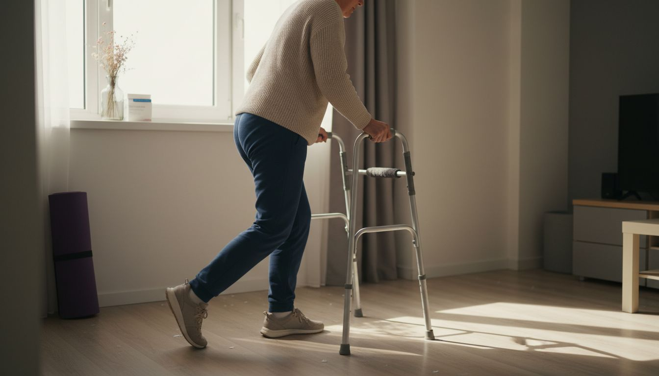 许多中年人在家里会通过使用助行器进行锻炼，这不仅有助于增强腿部力量，还能改善身体的平衡能力。选择合适的助行器，在室内安全地活动，既方便又能有效提升健康水平。