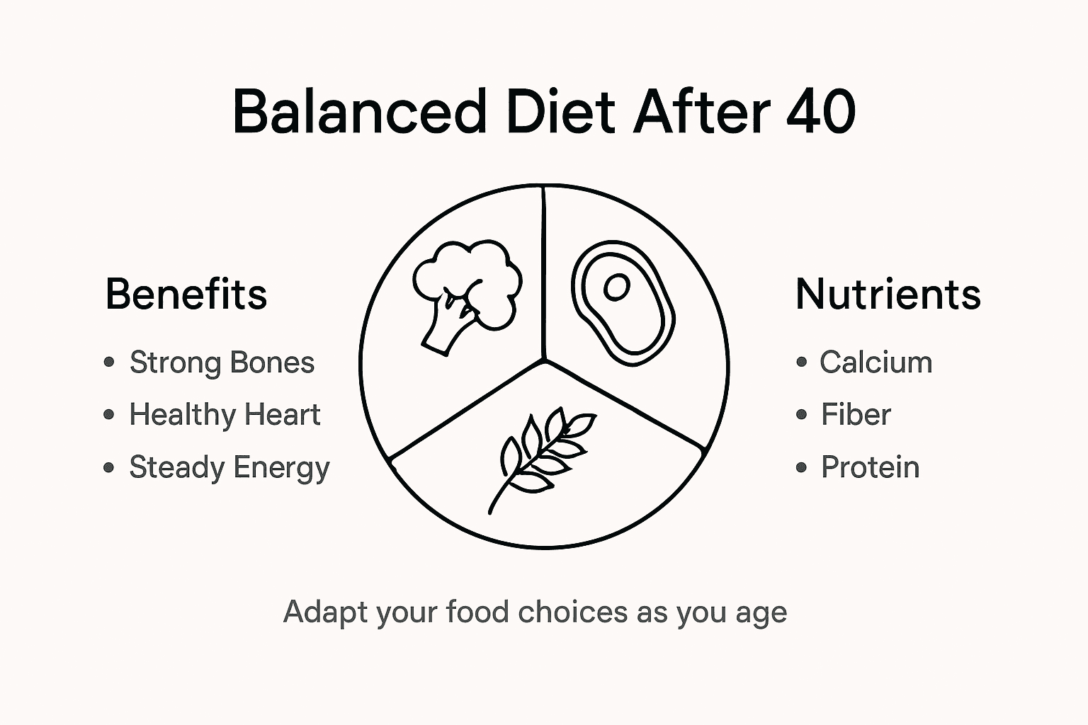 Infographic with balanced diet benefits after 40