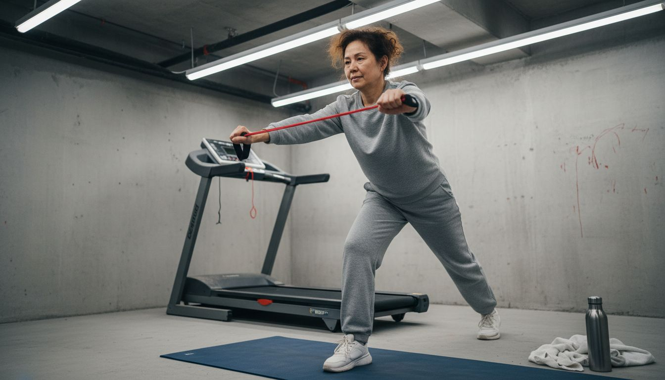 女性在家也能用阻力带进行锻炼,既方便又高效,无论是塑形还是增强力量,都非常适合日常居家健身。