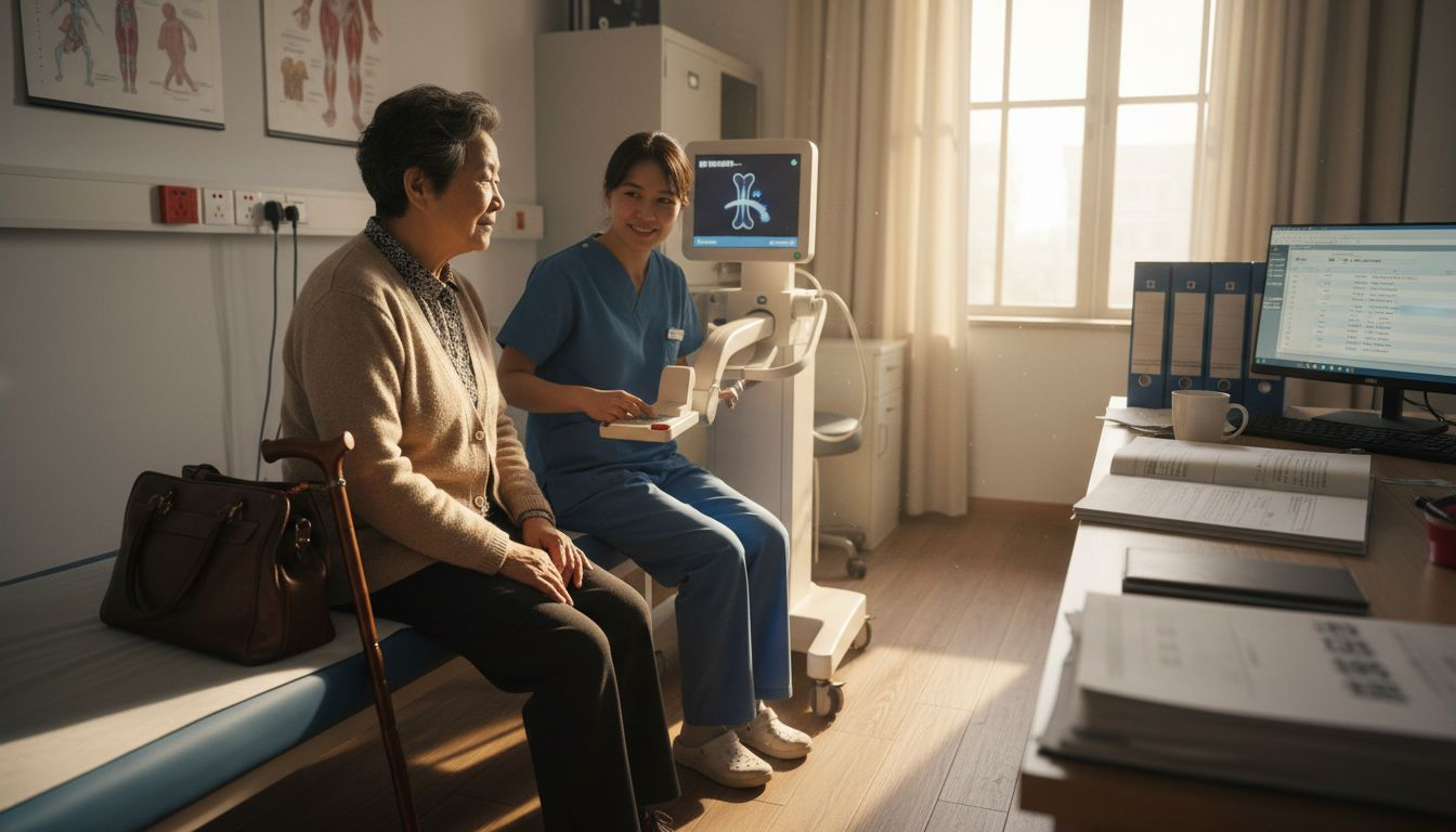 老年人在医院接受骨密度检查的场景