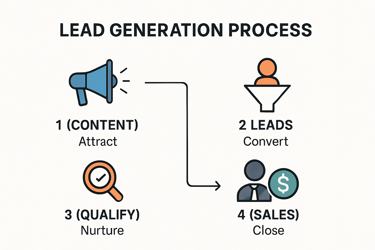 Infographic outlining key steps of the lead generation process.