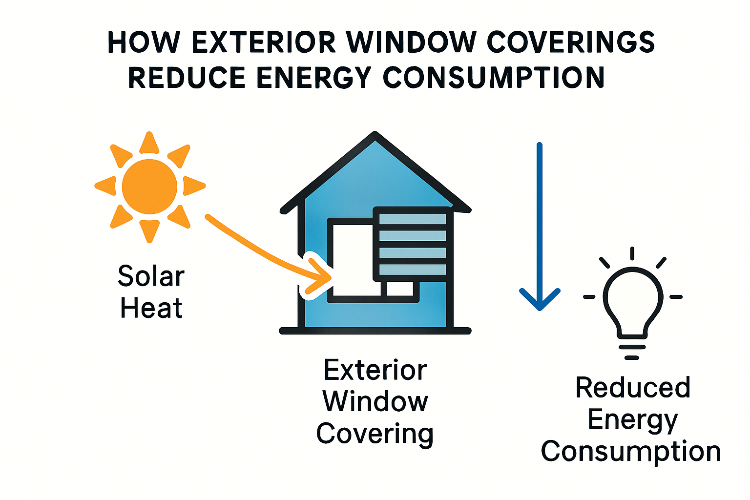 Infographic explaining how exterior window coverings save energy.