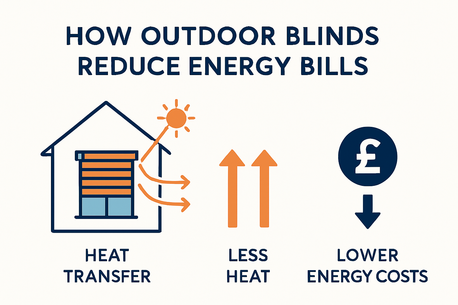 Infographic showing how outdoor blinds reduce energy bills.