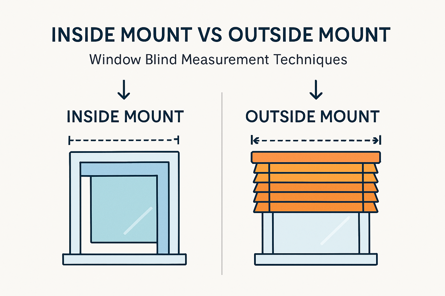 Diagram comparing inside vs outside window blind measurements