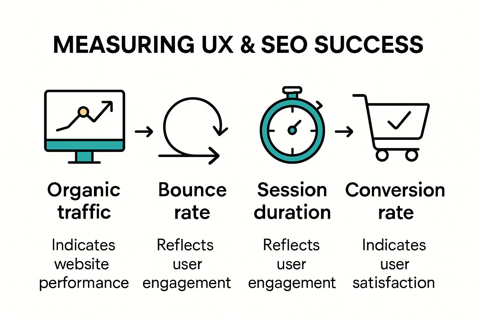 Infographic showing key metrics linking user experience and SEO success.