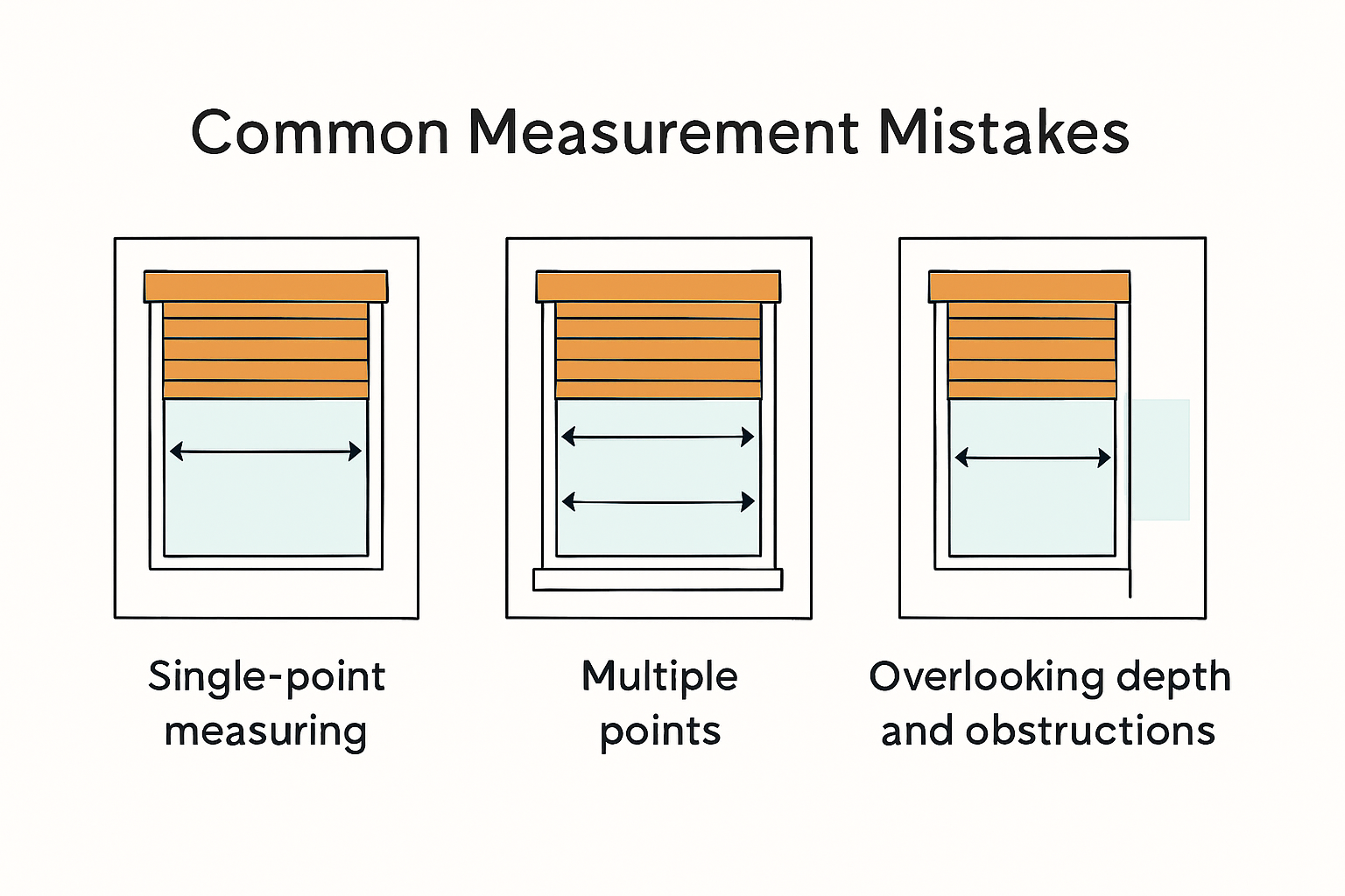 Infographic showing blinds measurement mistakes.