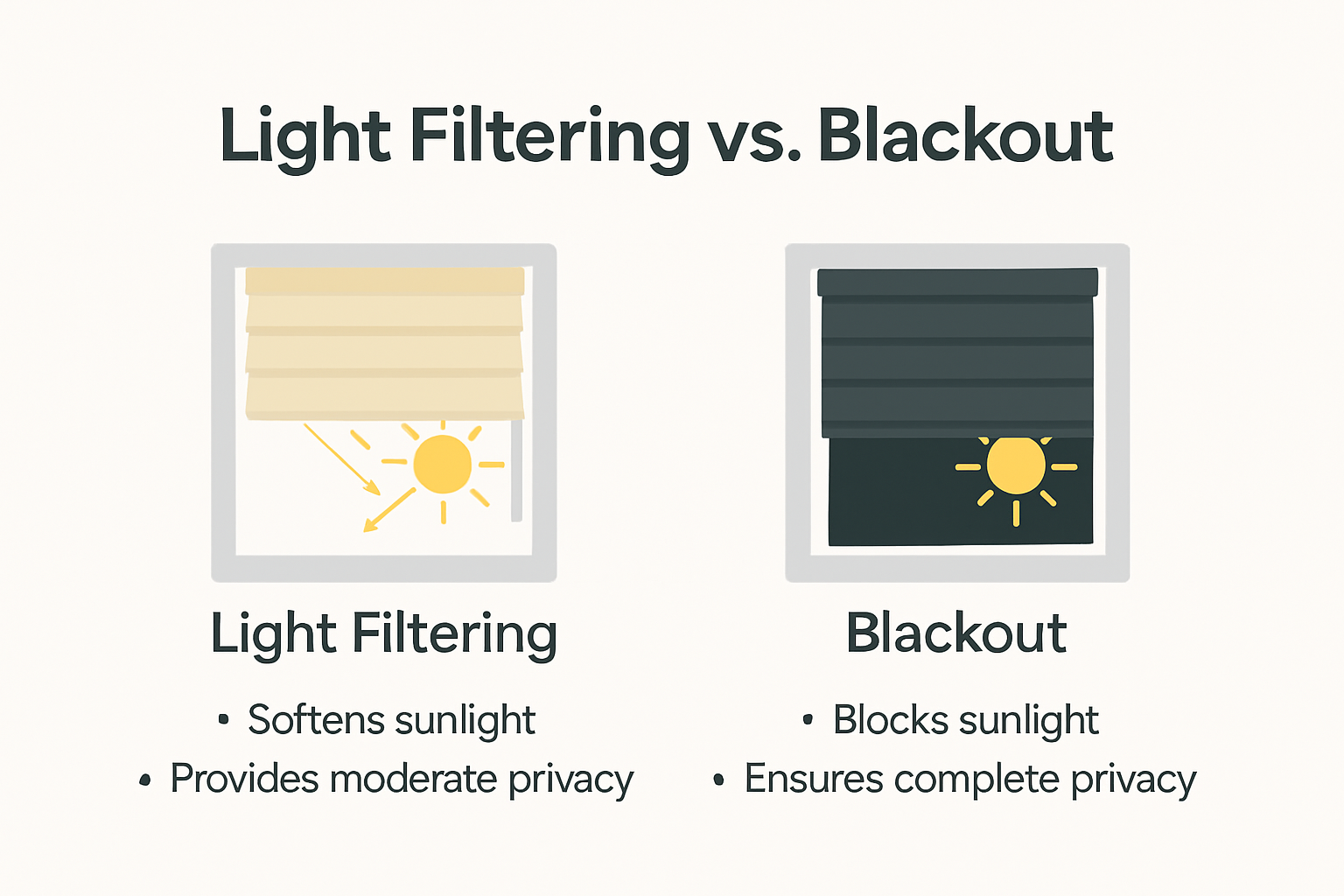 Light filtering vs blackout window treatments infographic