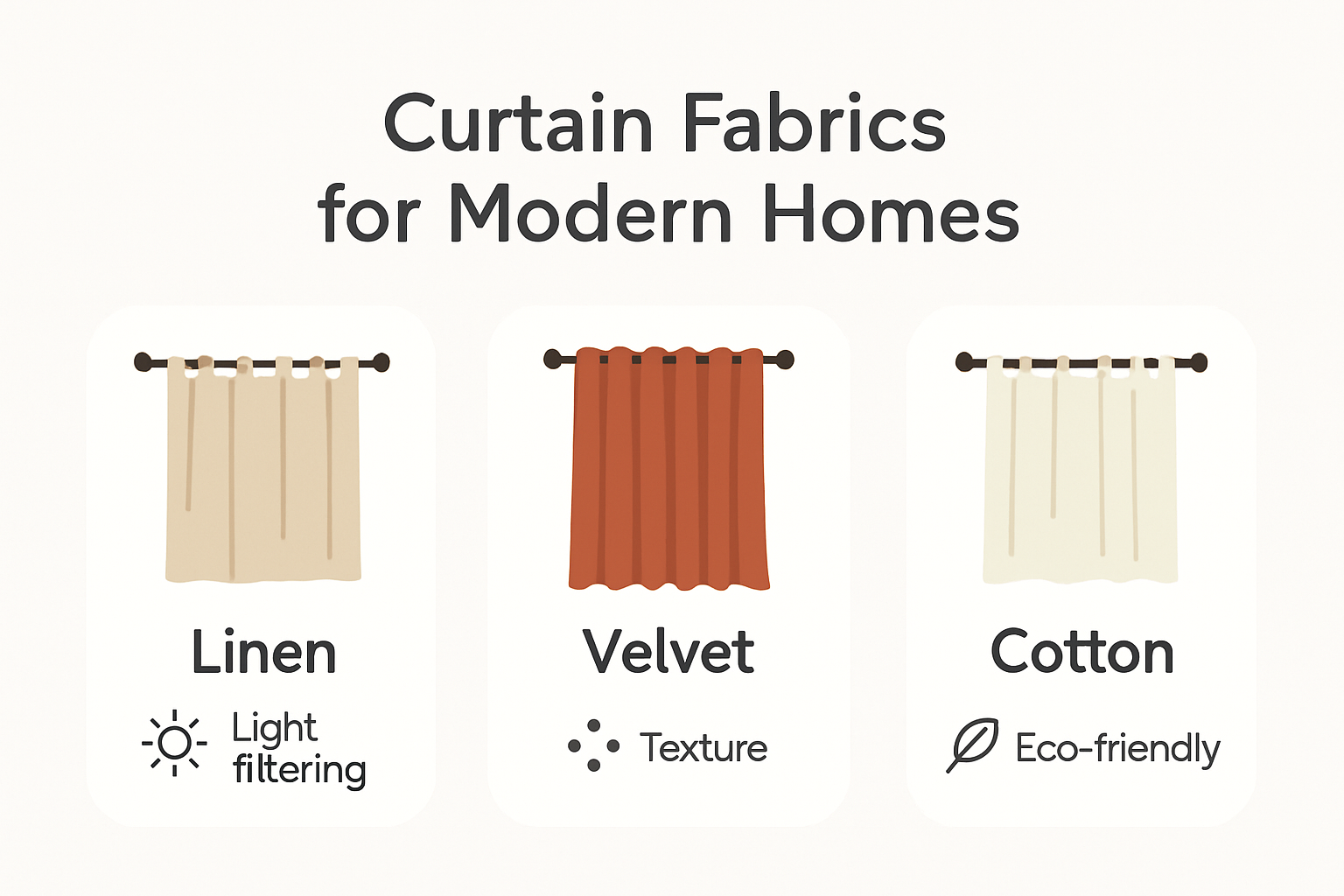 Different curtain fabrics and their characteristics for modern homes.