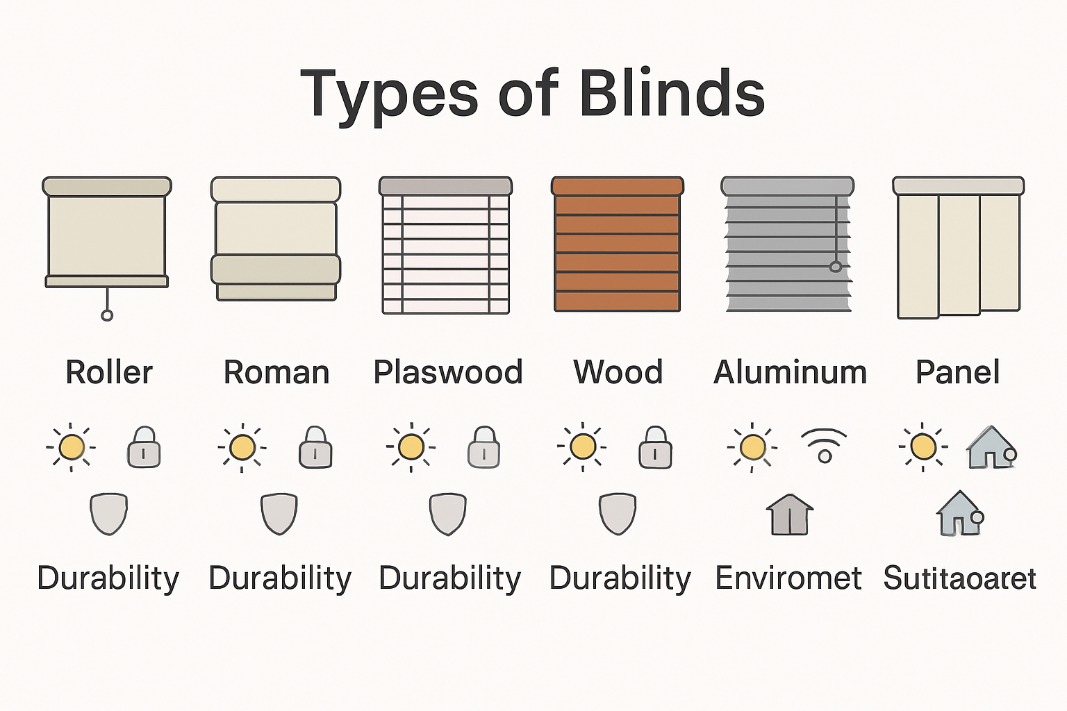 Types of blinds comparison infographic.