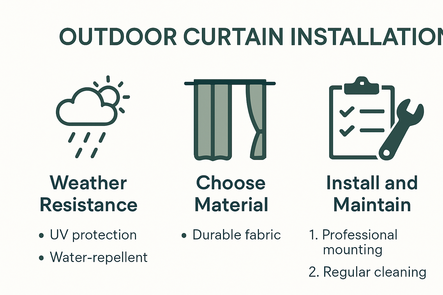 Outdoor curtain installation key factors infographic