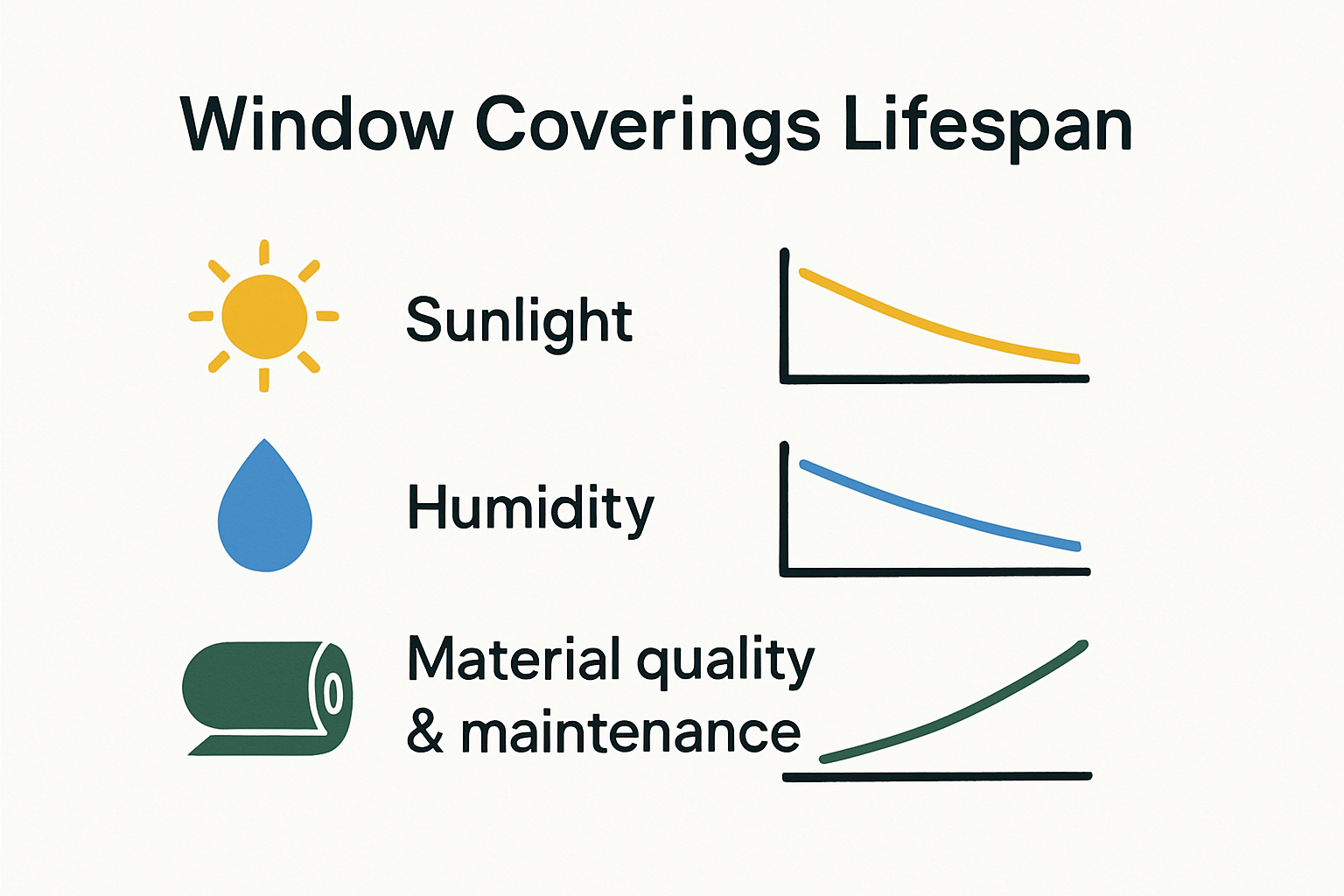 Infographic showing key factors affecting window coverings lifespan