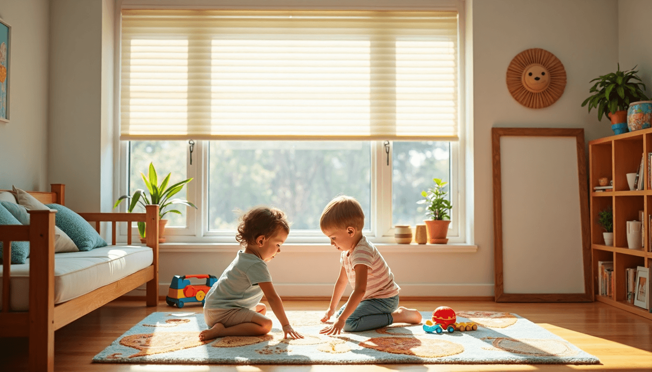Children playing safely near cordless window blinds
