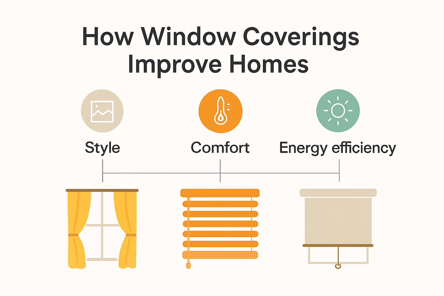 Infographic illustrating how window coverings improve homes