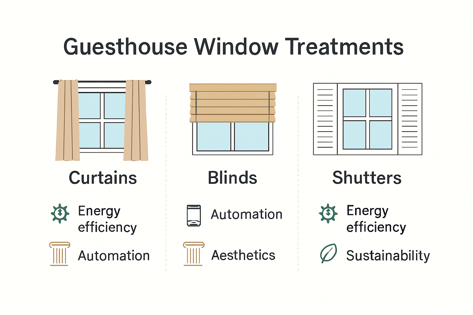 Comparison of window treatment options for guesthouses