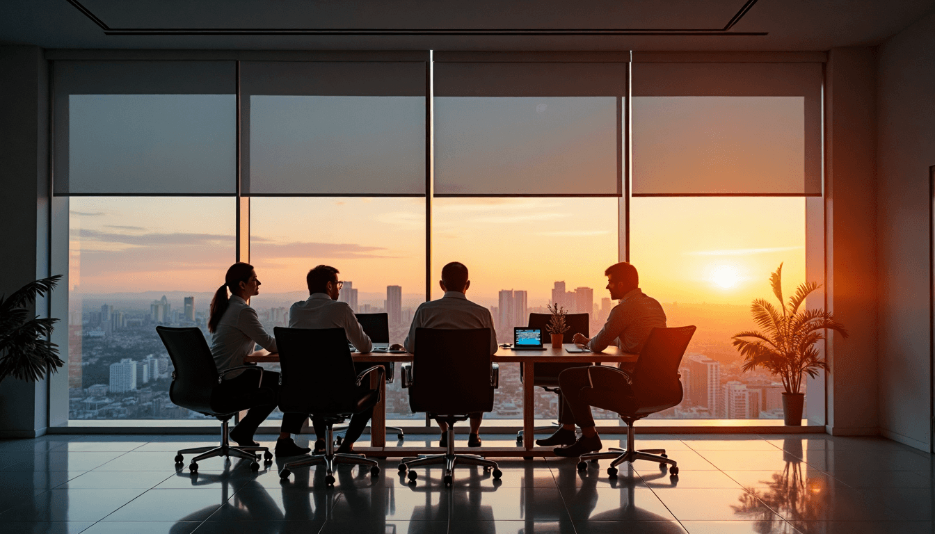 Durban office conference room with smart shades and privacy signage.