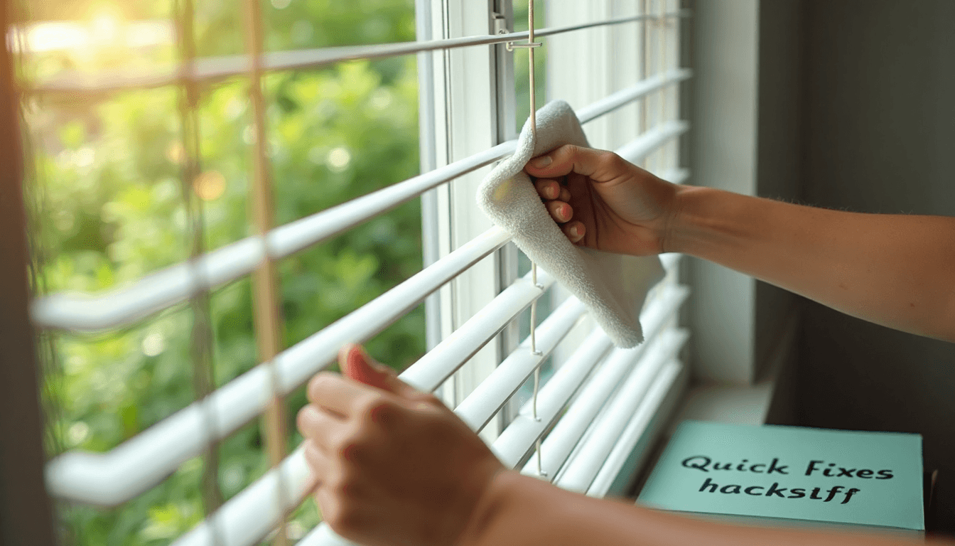 Hands cleaning aluminum blinds in sunny Durban home
