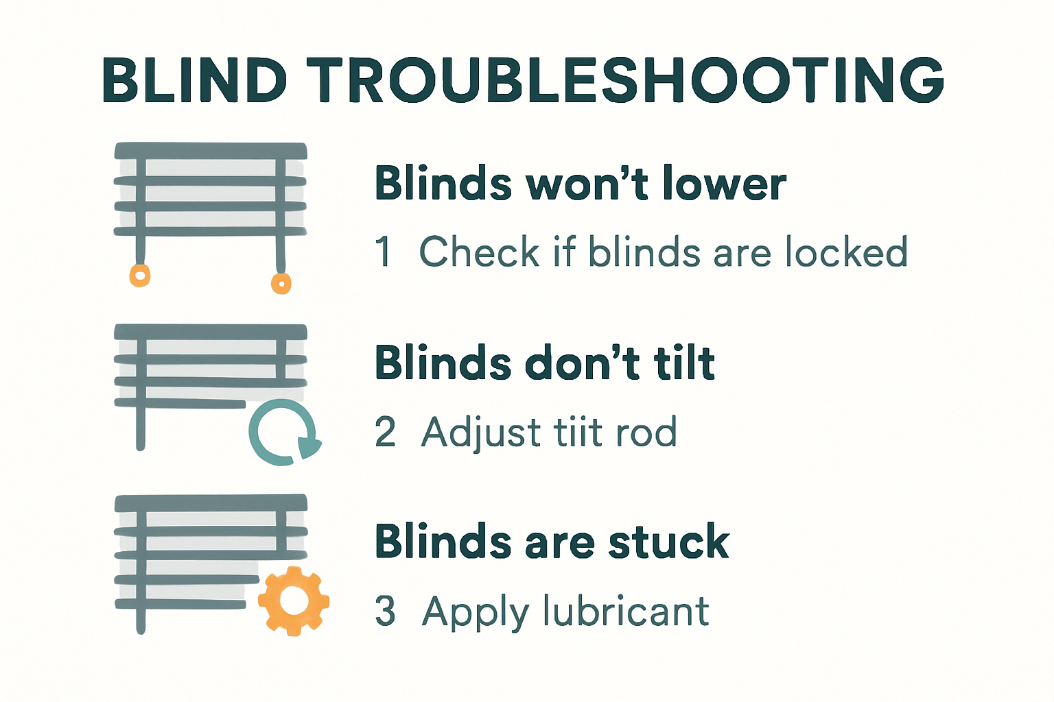 Visual guide to fixing common blind problems